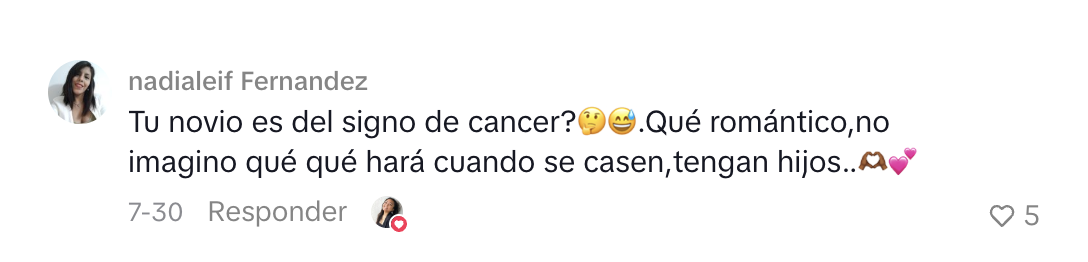 Comentario de una persona sobre amooor